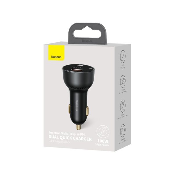 Ātra spēcīga automašīnas lādētājs USB / USB-C PPS QC PD 100W Black