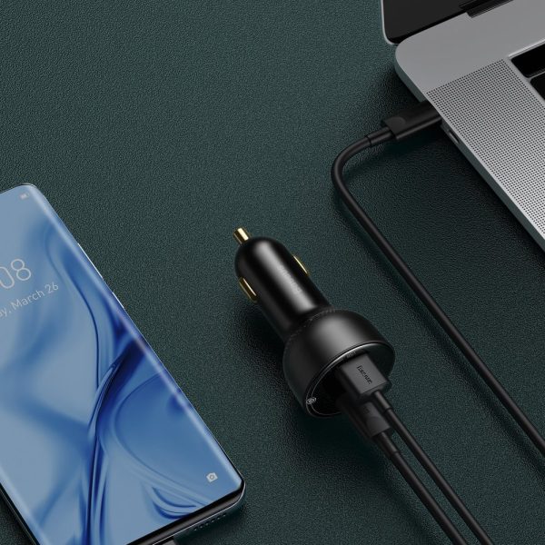 Ātra spēcīga automašīnas lādētājs USB / USB-C PPS QC PD 100W Black