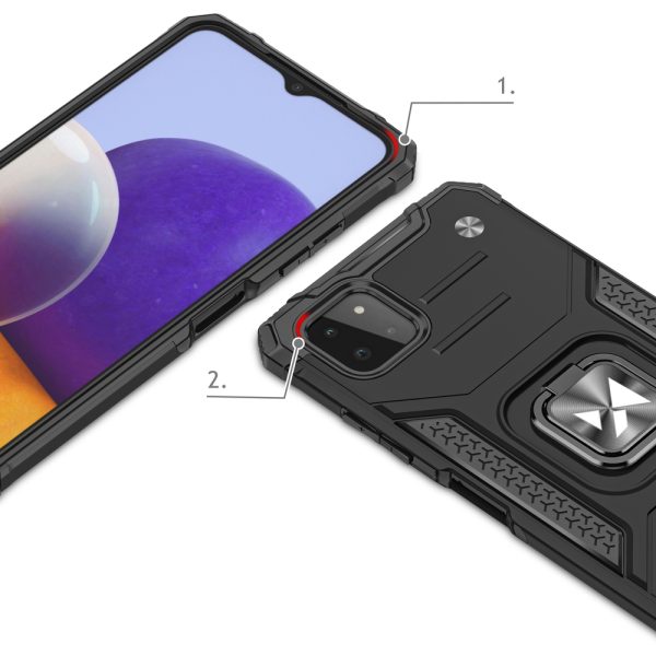 Bruņu korpusa vāks + magnētiskais rokturis Samsung Galaxy A22 4G gredzena bruņu sudrabs