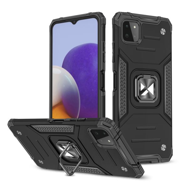 Bruņu korpusa vāks + magnētiskais rokturis Samsung Galaxy A22 4G gredzena bruņas melnas