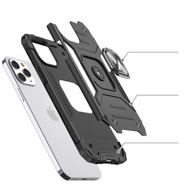 Bruņu korpusa vāks + magnētiskais rokturis iPhone 13 Pro Max Ring Armor Black Armor