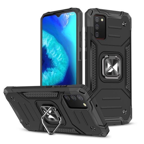 Bruņu korpusa vāks + magnētiskais rokturis Samsung Galaxy A03S gredzena bruņas melnas