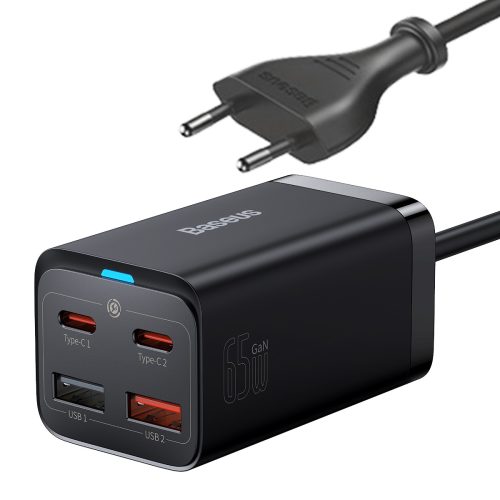 Ātrs lādētājs Gan3 Pro 2X USB-C / 2X USB 65W PD QC + USB-C 1M kabelis melns