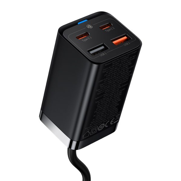 Ātrs lādētājs Gan3 Pro 2X USB-C / 2X USB 65W PD QC + USB-C 1M kabelis melns