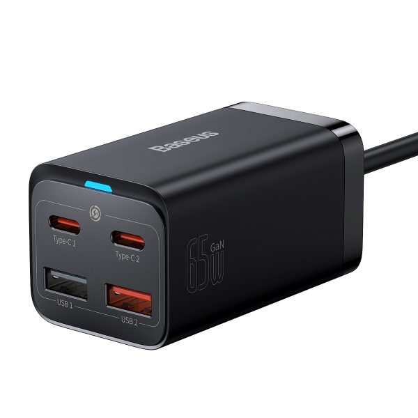 Ātrs lādētājs Gan3 Pro 2X USB-C / 2X USB 65W PD QC + USB-C 1M kabelis melns