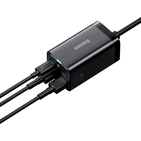 Ātrs lādētājs Gan3 Pro 2X USB-C / 2X USB 65W PD QC + USB-C 1M kabelis melns