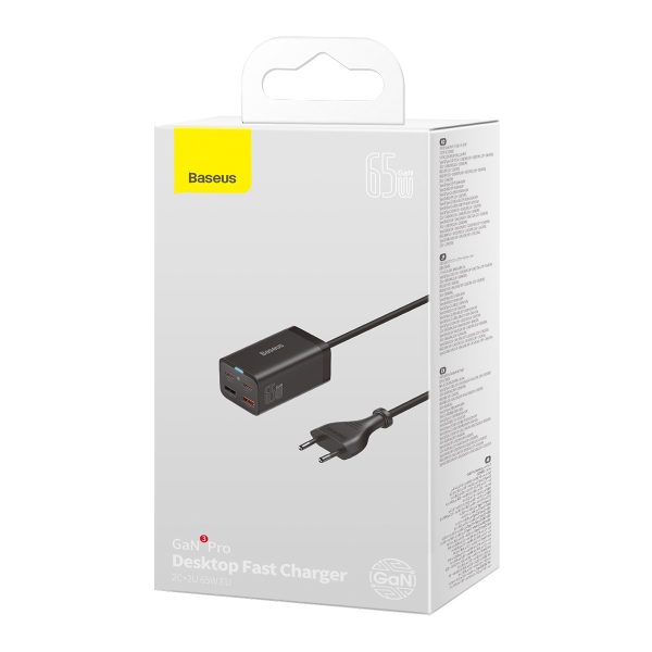 Ātrs lādētājs Gan3 Pro 2X USB-C / 2X USB 65W PD QC + USB-C 1M kabelis melns