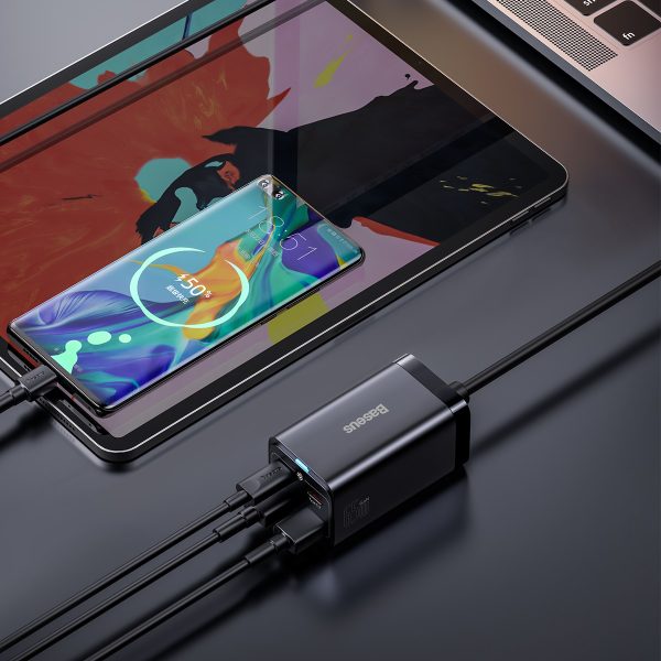 Ātrs lādētājs Gan3 Pro 2X USB-C / 2X USB 65W PD QC + USB-C 1M kabelis melns