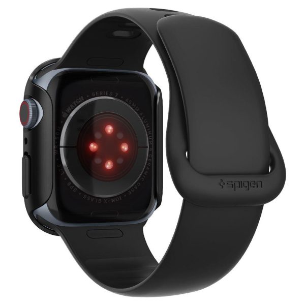 1022190-4-etui-ochronne-koperta-na-apple-watch-7-8-45mm-th-spigen-hurtownia-sklep Aizsardzības korpusa aploksne Apple Watch 7/8 45 mm plānā iederējā melnā krāsā
