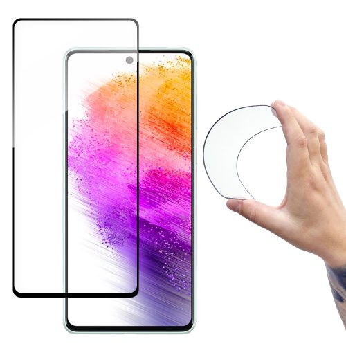Stikla folija rūdīta stikls ar Samsung Galaxy A73 pilnu pārsegu Flexi Nano caurspīdīgs rāmis