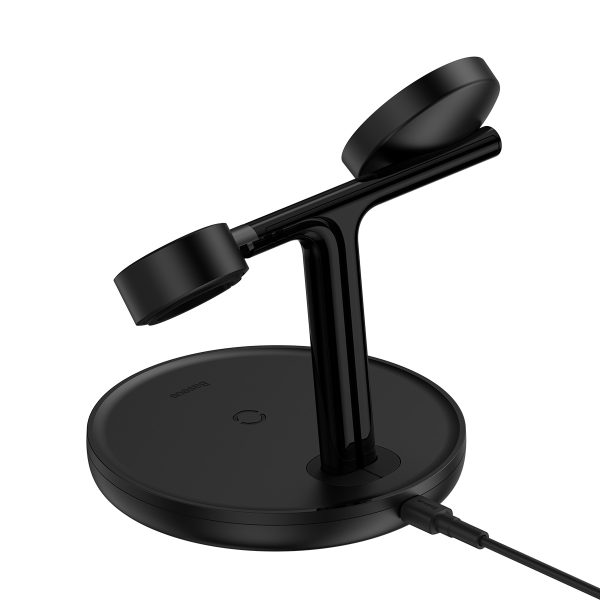 3in1 stenda indukcijas lādētājs iPhone Apple Watch AirPods + USB-C 1M kabelis melns