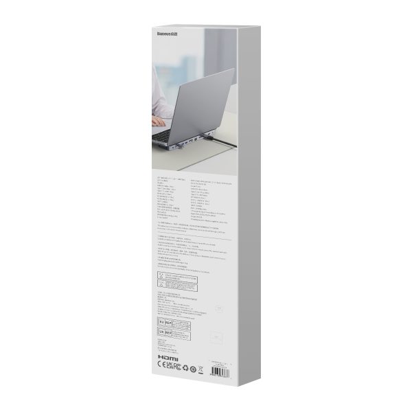 1022305-6-12w1-hub-podstawka-pod-notebooka-usb-c-usb-a-dp-hd-baseus-hurtownia-sklep 12in1 rumbas stends zem USB-C USB-A DP HDMI SD TF RJ45 3,5mm Jack Pd 100W pelēkā piezīmju grāmatiņa