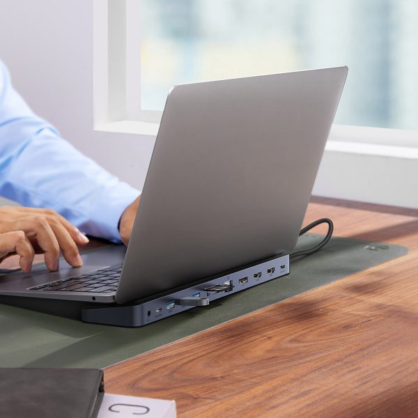 1022305-8-12w1-hub-podstawka-pod-notebooka-usb-c-usb-a-dp-hd-baseus-hurtownia-sklep 12in1 rumbas stends zem USB-C USB-A DP HDMI SD TF RJ45 3,5mm Jack Pd 100W pelēkā piezīmju grāmatiņa
