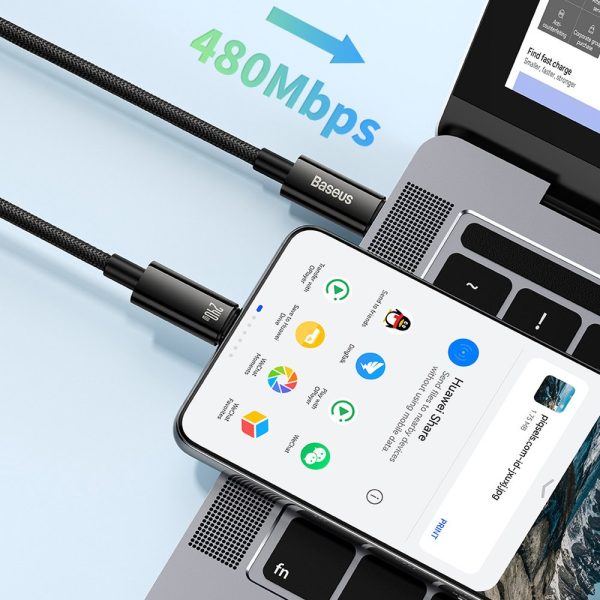 Kabelis USB-C 480MB/s 240W volframa zelts 1m melns