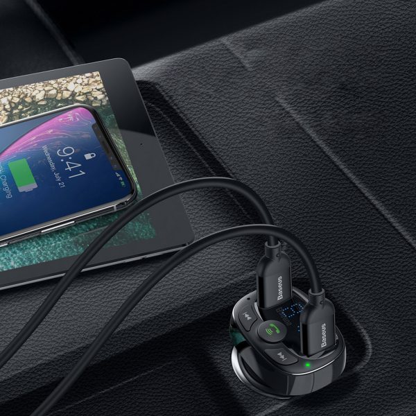 FM Bluetooth raidītājs TF SD kartes automašīnas lādētājs 2x USB melns