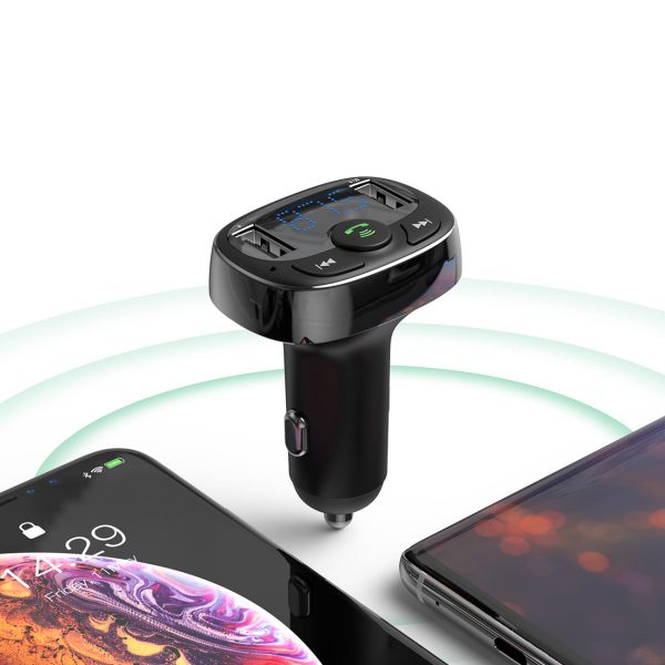 FM Bluetooth raidītājs TF SD kartes automašīnas lādētājs 2x USB melns