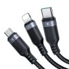 3in1 kabeļa USB daudzfunkcionālā sērija Kabelis zibens USB-C Micro USB 30cm melns