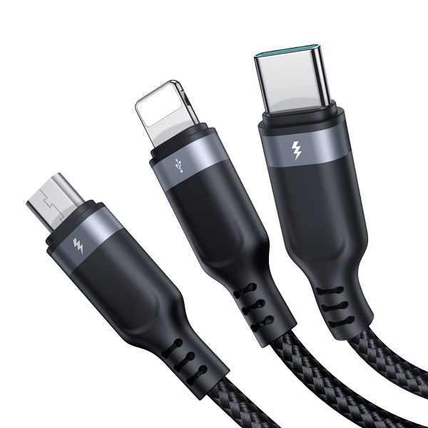 3in1 kabeļa USB daudzfunkcionālā sērija Kabelis zibens USB-C Micro USB 30cm melns