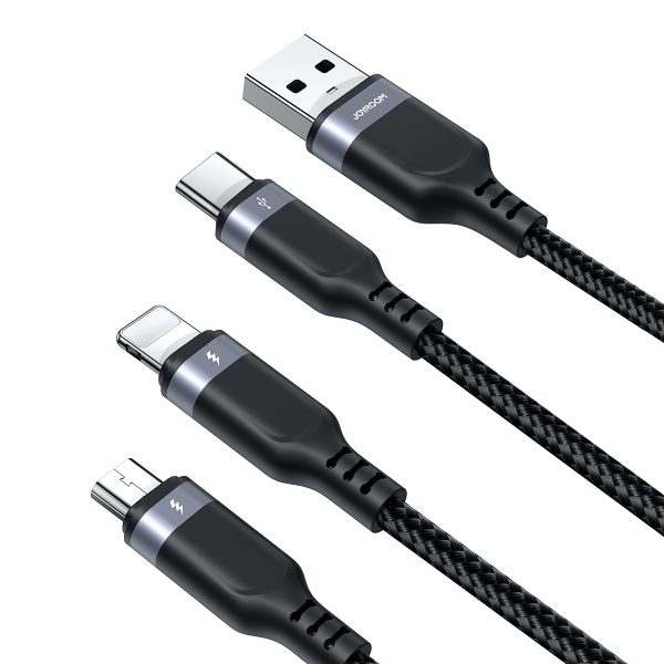 3in1 kabeļa USB daudzfunkcionālā sērija Kabelis zibens USB-C Micro USB 30cm melns