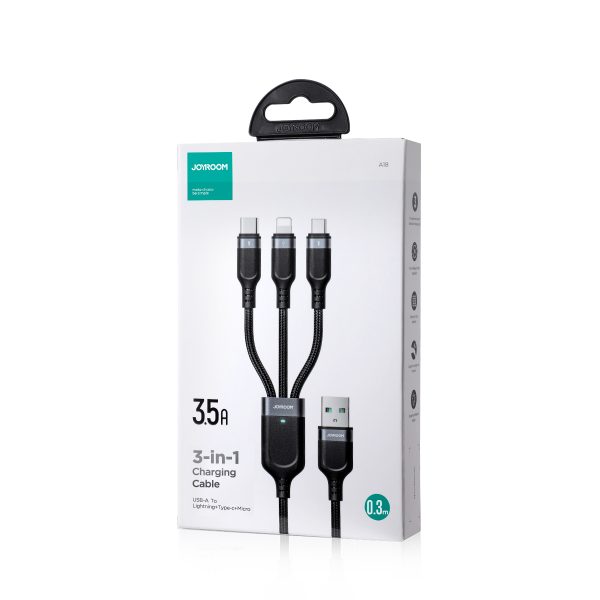 3in1 kabeļa USB daudzfunkcionālā sērija Kabelis zibens USB-C Micro USB 30cm melns
