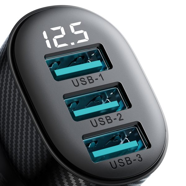 Automašīnas lādētājs 3.4A ar 3x USB-A-A displeju