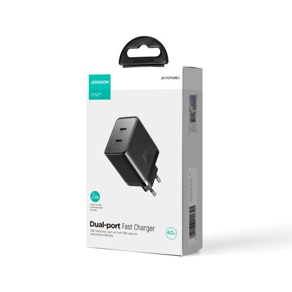 Ātrs tīkla lādētājs 40W 2x USB-C QC PD Black