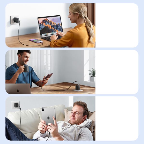 Ātrs tīkla lādētājs 40W 2x USB-C QC PD Black