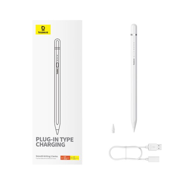 Stilus irbuli iPad ar aktīvu nomaināmu gludu rakstīšanas galu 2 + USB kabelis-balts