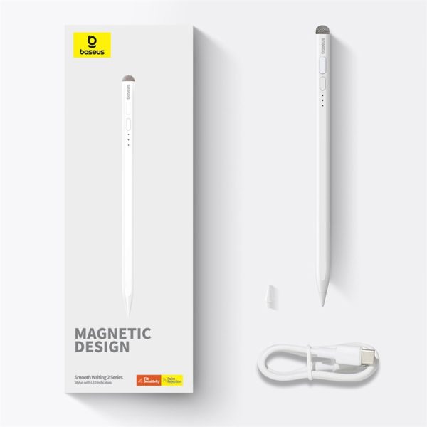 Stilus irbuli iPad ar aktīvu nomaināmu gludu spārnu 2 galu ar USB-C balto kabeli