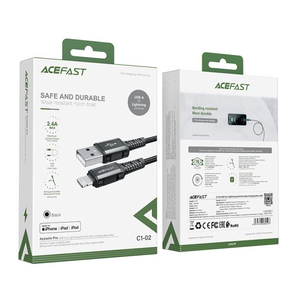 MFI kabeļa kabelis iPhone USB - zibens 2,4A 1,2 m melns