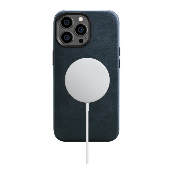 Ādas korpuss iPhone 14 Pro Max Magnetic ar magsafe eļļas vaska premium ādas korpusa flotes zilu