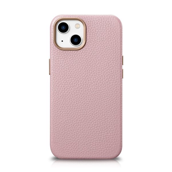 Ādas korpuss iphone 14 magnētiskais no magsafe litchi premium ādas korpusa rozā