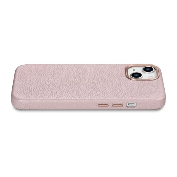 Ādas korpuss iphone 14 magnētiskais no magsafe litchi premium ādas korpusa rozā