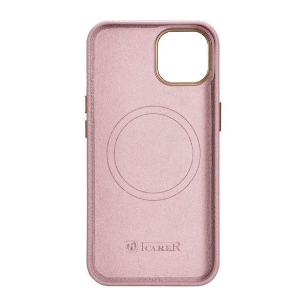 Ādas korpuss iphone 14 magnētiskais no magsafe litchi premium ādas korpusa rozā