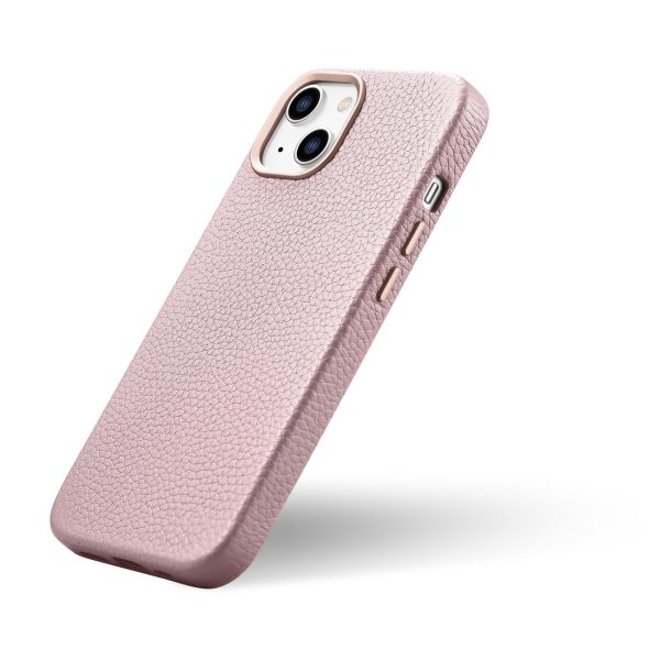 Ādas korpuss iphone 14 magnētiskais no magsafe litchi premium ādas korpusa rozā