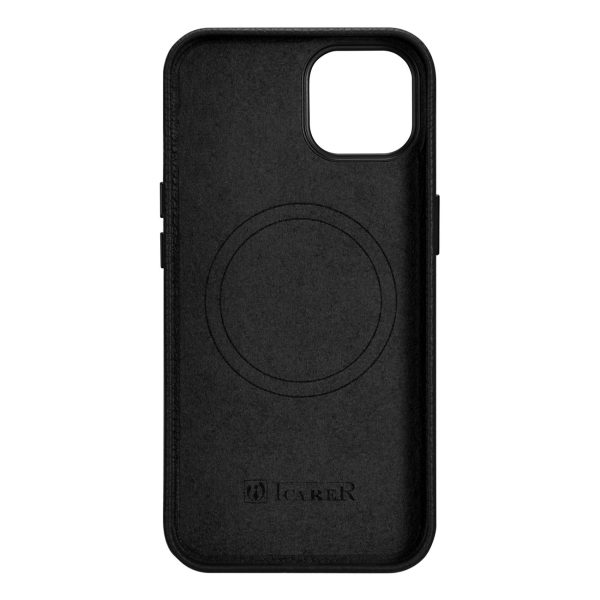Ādas korpuss iPhone 14 Plus magnētiskais no Magsafe Litchi premium ādas korpuss melns