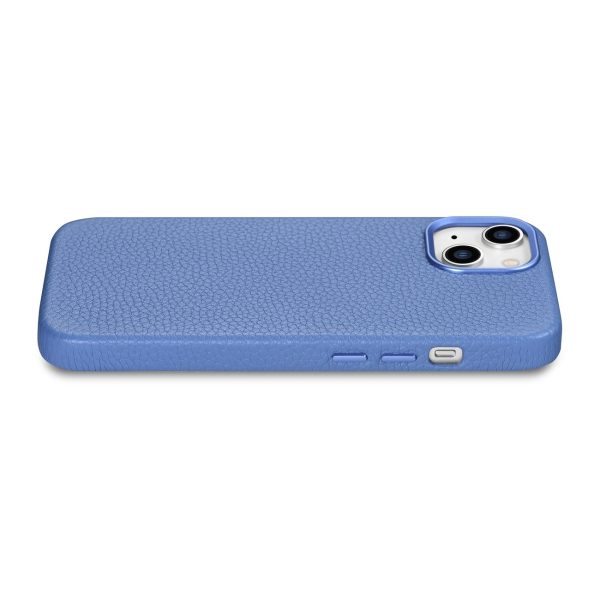 Ādas korpuss iPhone 14 Plus magnētiskais no MagSafe Litchi premium ādas korpusa zilā krāsā