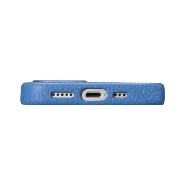 Ādas korpuss iPhone 14 Plus magnētiskais no MagSafe Litchi premium ādas korpusa zilā krāsā