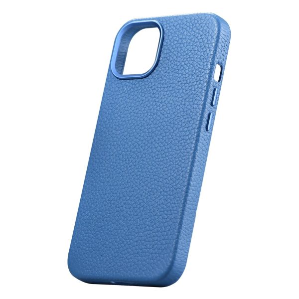 Ādas korpuss iPhone 14 Plus magnētiskais no MagSafe Litchi premium ādas korpusa zilā krāsā