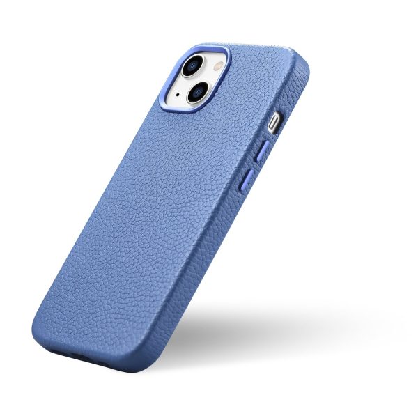 Ādas korpuss iPhone 14 Plus magnētiskais no MagSafe Litchi premium ādas korpusa zilā krāsā
