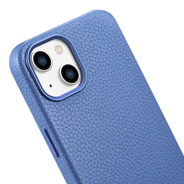 Ādas korpuss iPhone 14 Plus magnētiskais no MagSafe Litchi premium ādas korpusa zilā krāsā