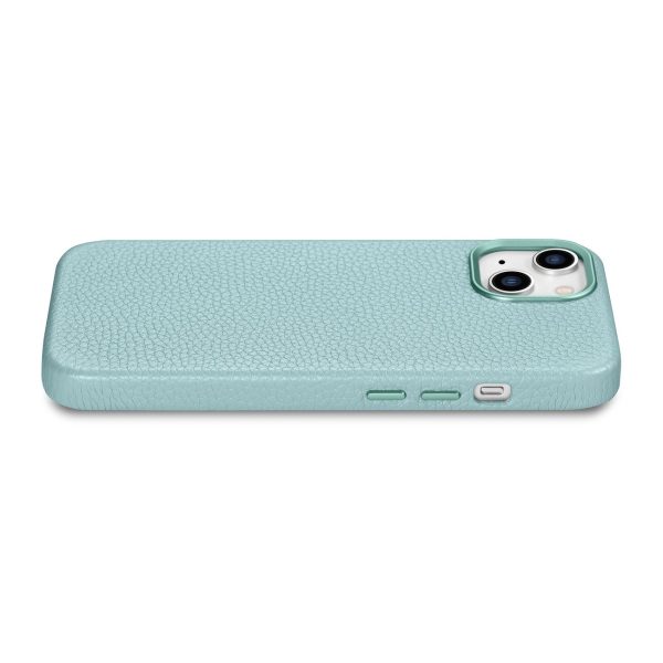 Ādas korpuss iPhone 14 Plus magnētiskais no MagSafe Litchi premium ādas korpusa zaļš