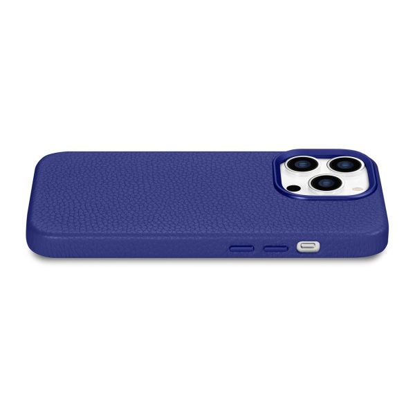 Ādas korpuss iPhone 14 Pro Max Magnetic no MagSafe Litchi Premium ādas korpuss Navy Blue