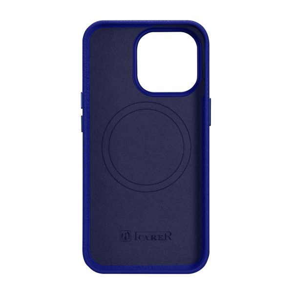 Ādas korpuss iPhone 14 Pro Max Magnetic no MagSafe Litchi Premium ādas korpuss Navy Blue