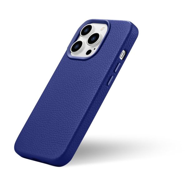 Ādas korpuss iPhone 14 Pro Max Magnetic no MagSafe Litchi Premium ādas korpuss Navy Blue