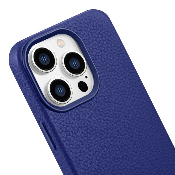 Ādas korpuss iPhone 14 Pro Max Magnetic no MagSafe Litchi Premium ādas korpuss Navy Blue