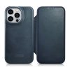 Ādas korpuss iPhone 14 Pro ar magnētisko atloku magsafe ce eļļas vaska premium ādas tumši zila