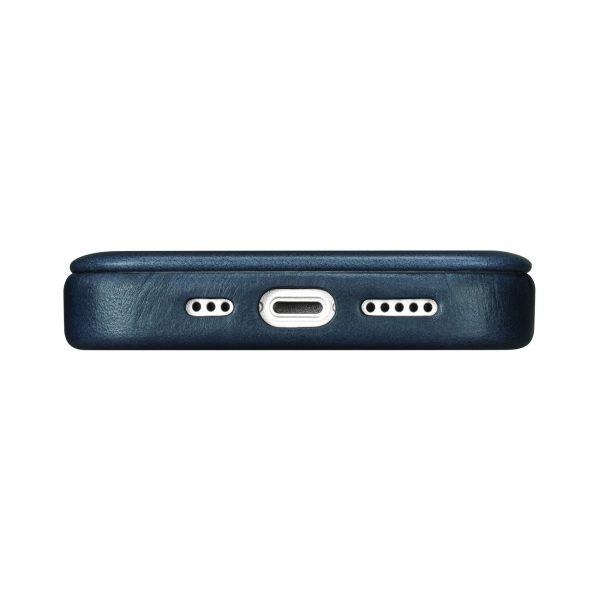 Ādas korpuss iPhone 14 Pro ar magnētisko atloku magsafe ce eļļas vaska premium ādas tumši zila