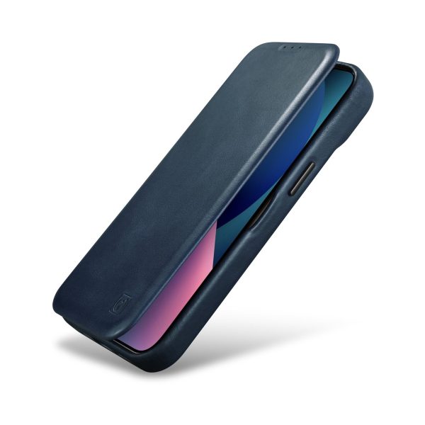 Ādas korpuss iPhone 14 Pro ar magnētisko atloku magsafe ce eļļas vaska premium ādas tumši zila