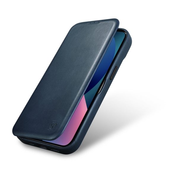Ādas korpuss iPhone 14 Pro ar magnētisko atloku magsafe ce eļļas vaska premium ādas tumši zila